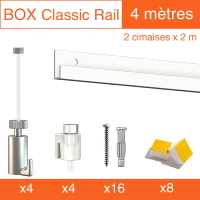 Cimaise Box Artiteq Classic PREMIUM Blanc laqu + fils perlon - 4 mtres - Kit accrochage tableau

