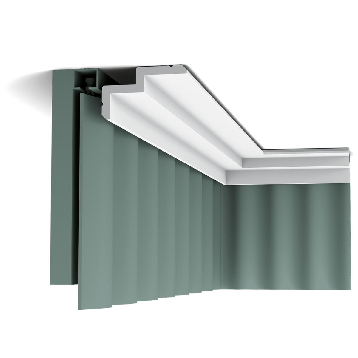 C390 STEPS Corniche plafond pour éclairage indirect et cache tringle à rideaux Orac Decor - 6x10x200cm (h x p x L) - moulure décorative polyuréthane