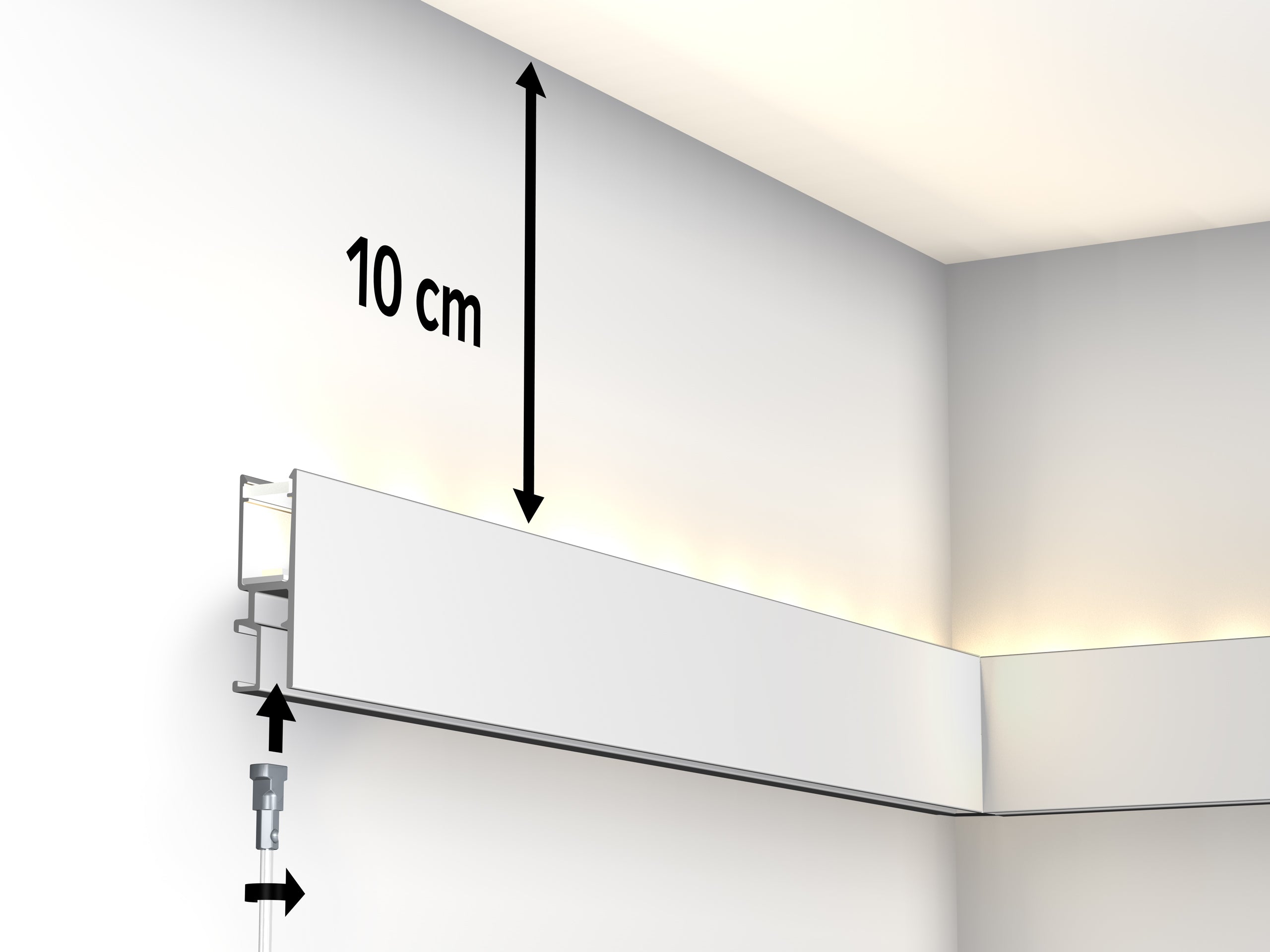 Cimaise avec éclairage indirect R35 Blanc Brut à peindre + diffuseur 200cm - accrochage tableau Newly