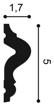 Riel de pared decorativo Orac Decor PX175 - 5 x 1,7 x 200 cm (alto x ancho) - moldura de polímero decorativa