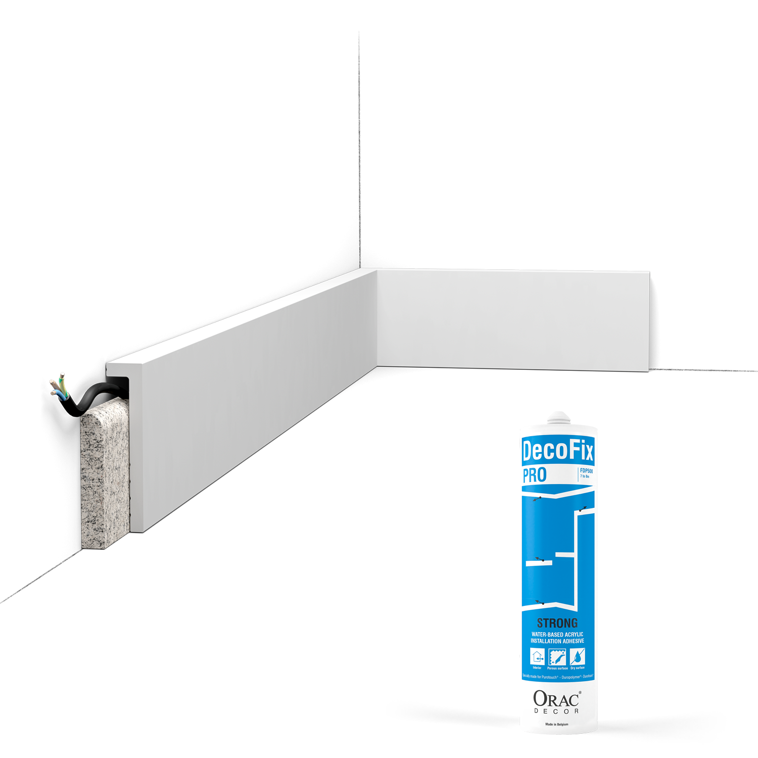 Pack of 10 meters of SX171 renovation skirting boards with glue - Orac x Picture rails and more