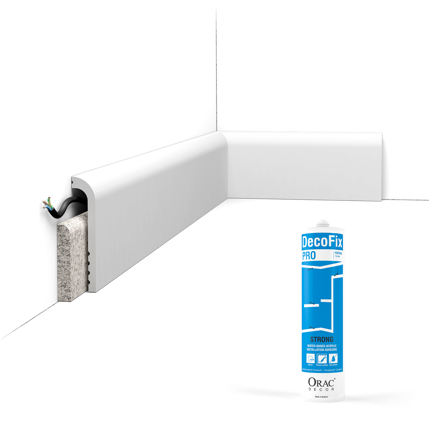 Pack 10 mètres Plinthe de rénovation SX185 avec colle - Orac x Cimaises-et-plus - 12x2,5x200cm (h x p x L) - surplinthe décorative polymère