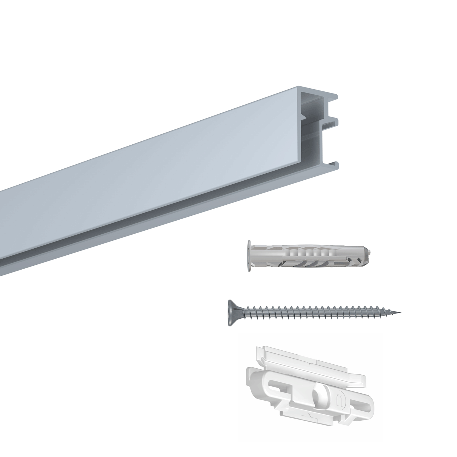 Mini-Click Rail R10 200cm Picture Rail + Fixing Clips + Multi-Material Screws & Plugs - Newly Picture Rail