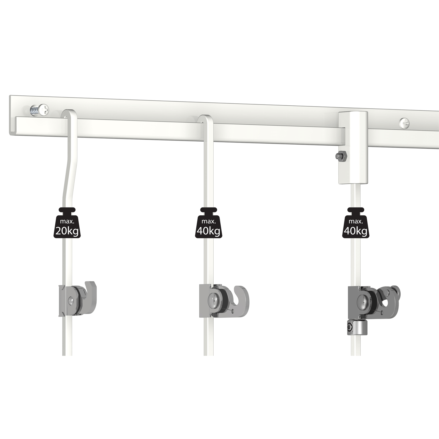 Pack de 5 ganchos autoblocantes de 20 kg para varilla de 4x4 mm - Accesorio para riel de cuadros