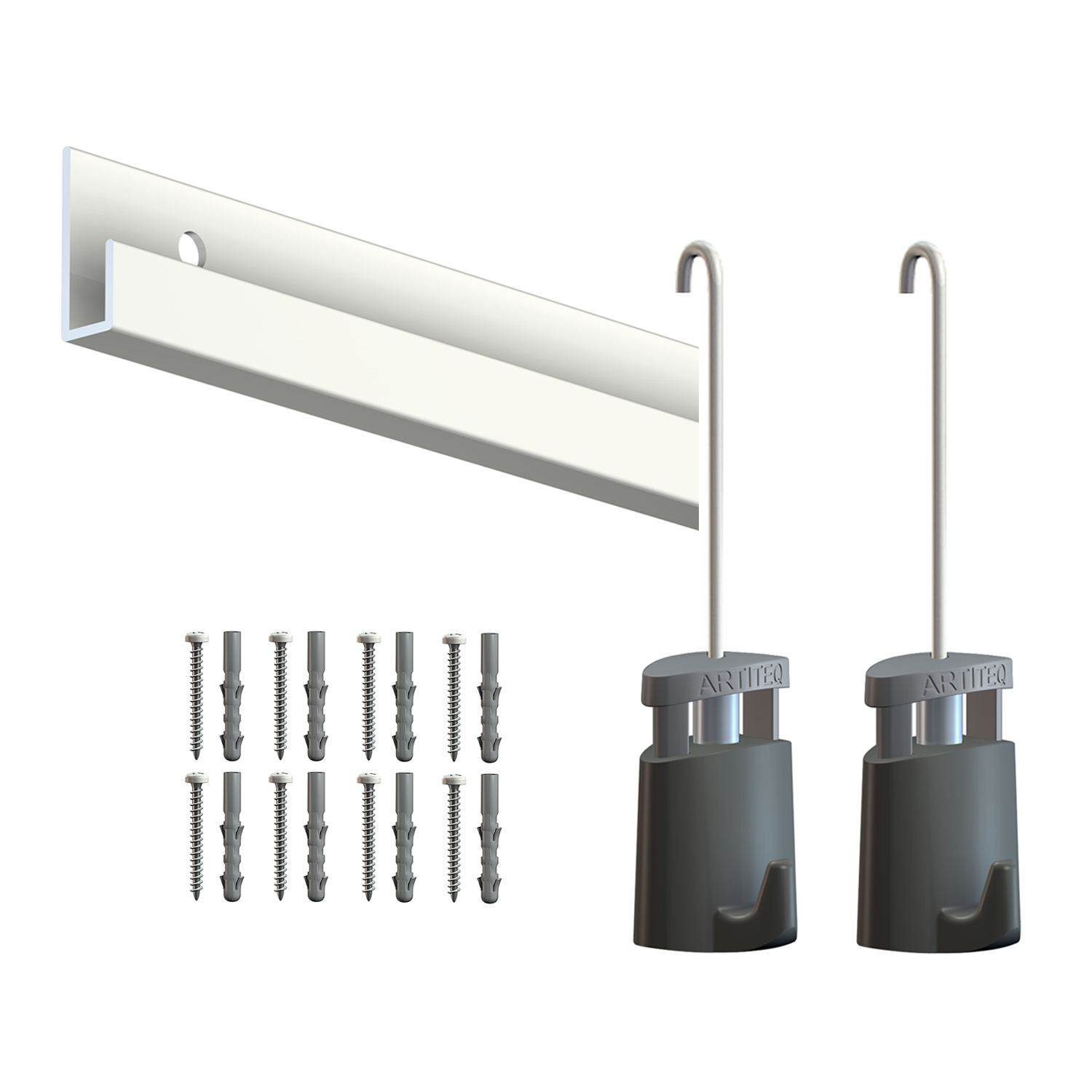 Cimaise Box PREMIUM Classic Rail Blanc Mat + Tige 2mm - 2 mètres - Kit tout en un