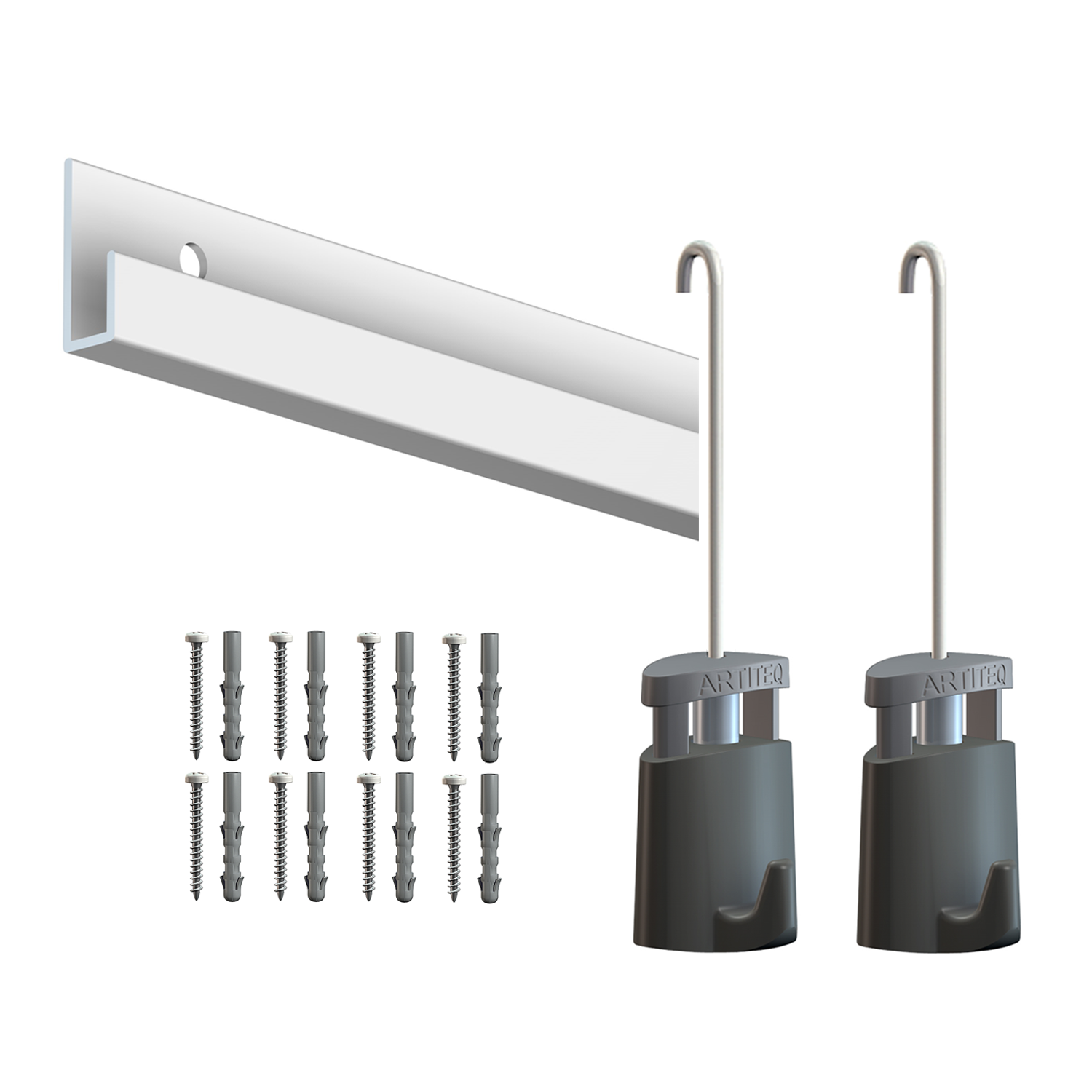 Cimaise Box PREMIUM Classic Rail Blanc Mat + Tige 2mm - 2 mètres - Kit tout en un