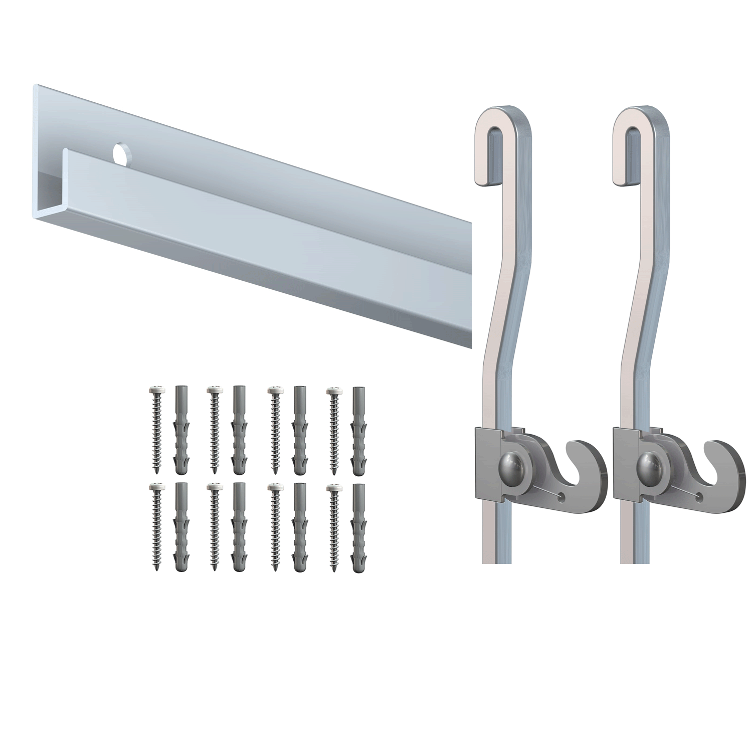 Cimaise Box PREMIUM Classic Rail Gris + Tige 4 mm - 2 mètres - Kit tout en un