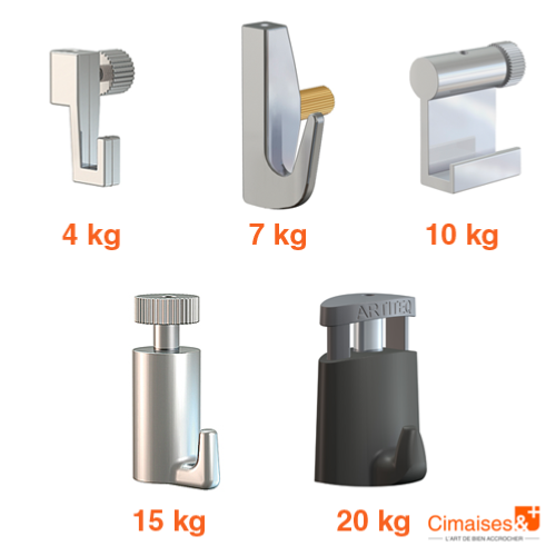 Pack 5 crochets échantillon à vis et autobloquant 2 mm - Accrochage Cimaise Artiteq