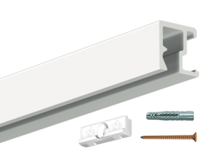 Cimaise Contour Rail blanc 200cm + clips de fixation + vis & chevilles murs - Cimaise Tableau Artiteq 