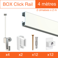 Cimaise Box Artiteq Click ÉCO 4 mètres blanc laqué - Kit accrochage tableau