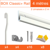 Cimaise Box Artiteq Classic+ PREMIUM Blanc laqué - 4 mètres - Kit accrochage tableau