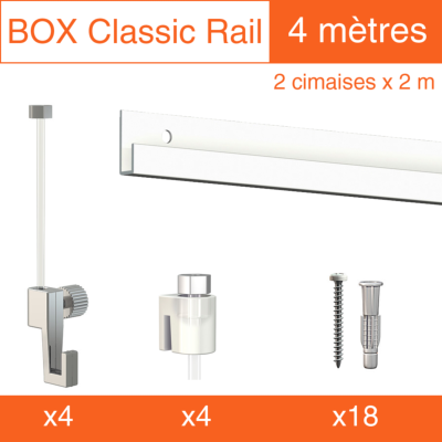 Cimaise Box Artiteq Classic ÉCO gris + fils perlon - 4 mètres - Kit accrochage tableau
