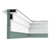 Echantillon C396 STEPS Corniche Plafond pour éclairage indirect et cache tringle à rideau Orac Decor - 18,5x6,1x10 cm (h x p x L) - moulure décorative polyuréthane