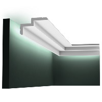 Echantillon C390 STEPS Corniche plafond pour éclairage indirect et cache tringle à rideaux Orac Decor - 6x10x10cm (h x p x L) - moulure décorative polyuréthane