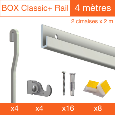 Cimaise Box Artiteq Classic+ PREMIUM Gris - 4 mètres - Kit accrochage tableau