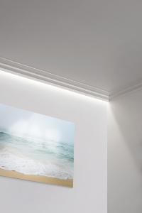 Echantillon C390 STEPS Corniche plafond pour éclairage indirect et cache tringle à rideaux Orac Decor - 6x10x10cm (h x p x L) - moulure décorative polyuréthane