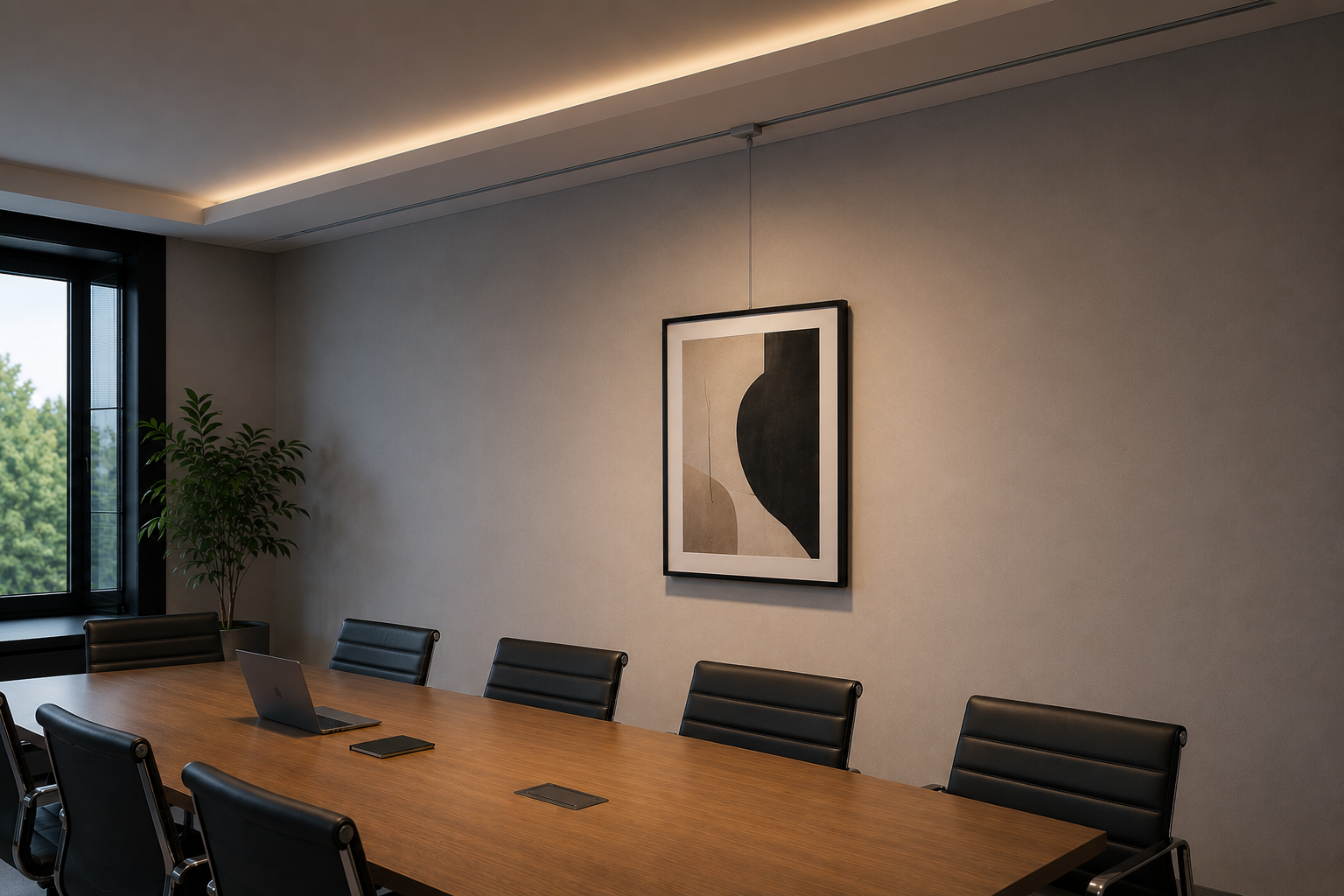mise en situation d'une suspension sur faux plafond dans une salle de réunion