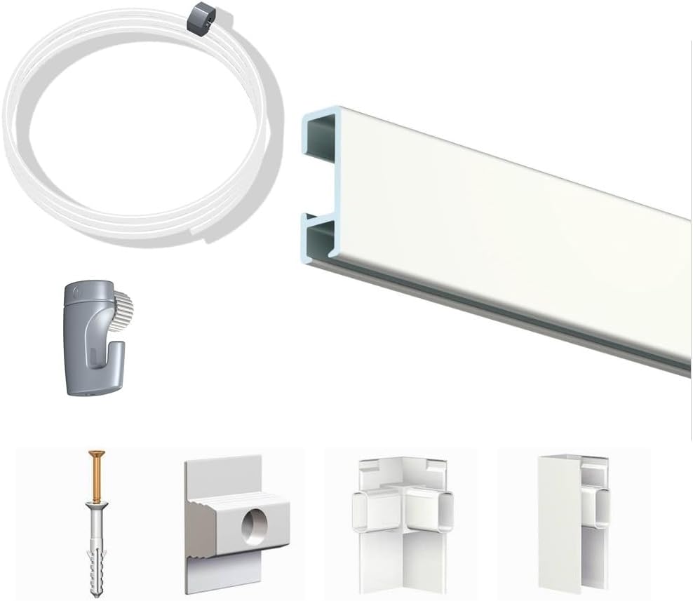 Eco Pack 10 meters of Click Rail picture rail in lacquered white (RAL9010) - Hanging solution for frames and pictures - 8.5 mm
