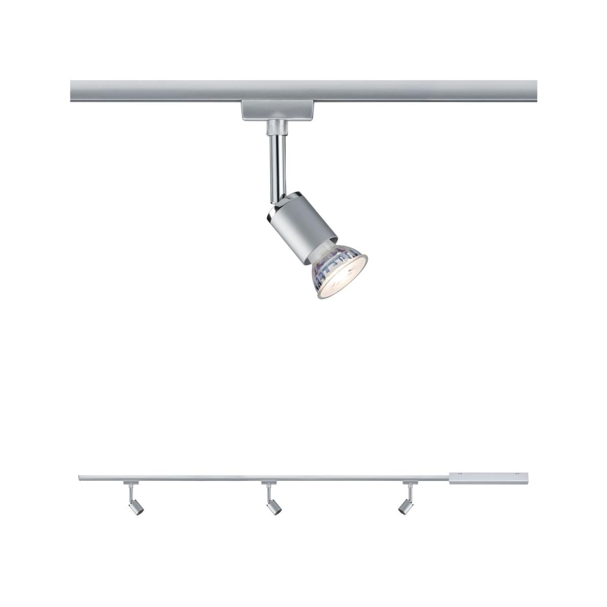 Kit complet Urail Pure II avec 3 spots chrome mat - Eclairage sur Rail plafond Paulmann