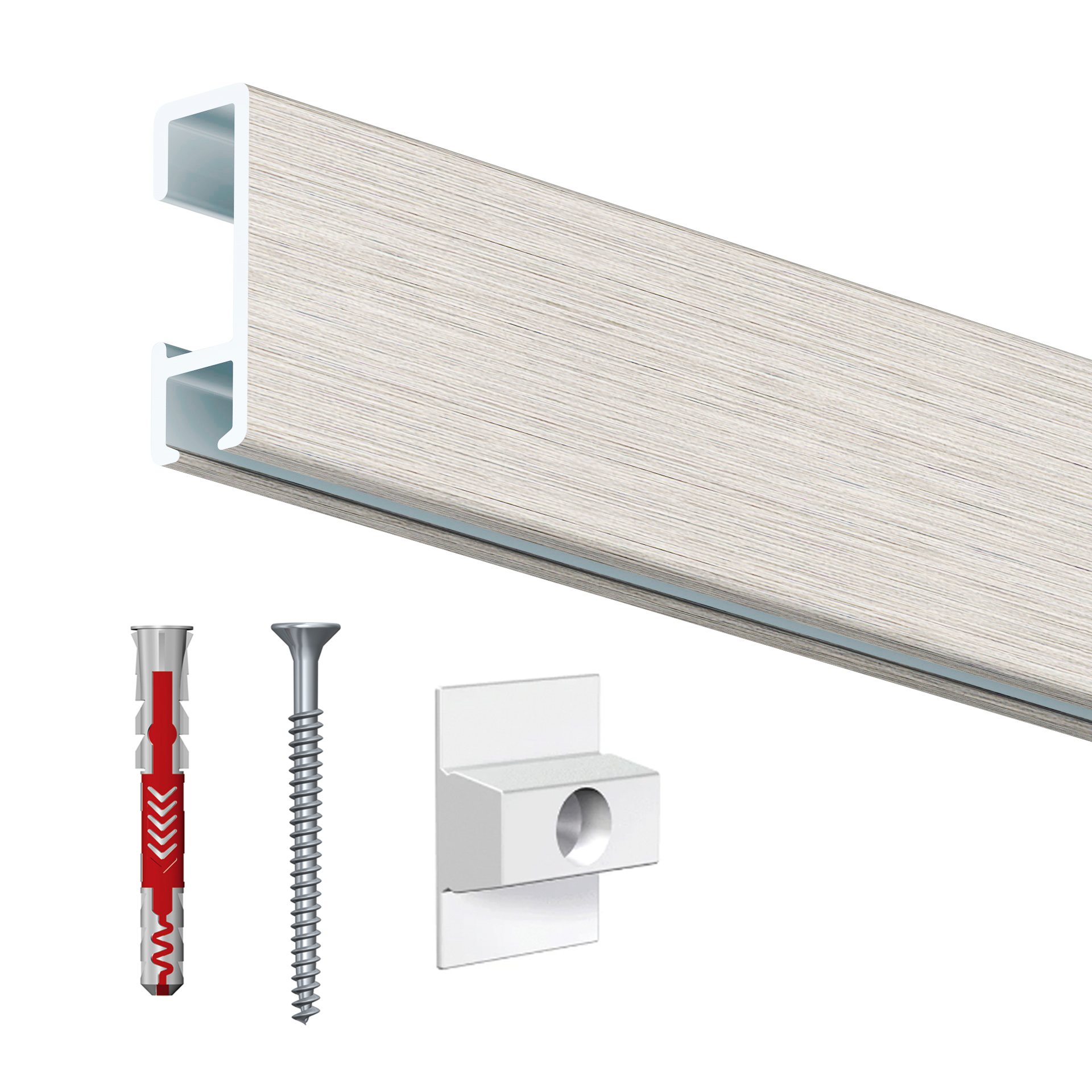 Click Rail Picture Rail 200cm cm + clips, screws and plugs for hollow walls - Artiteq Picture Rail