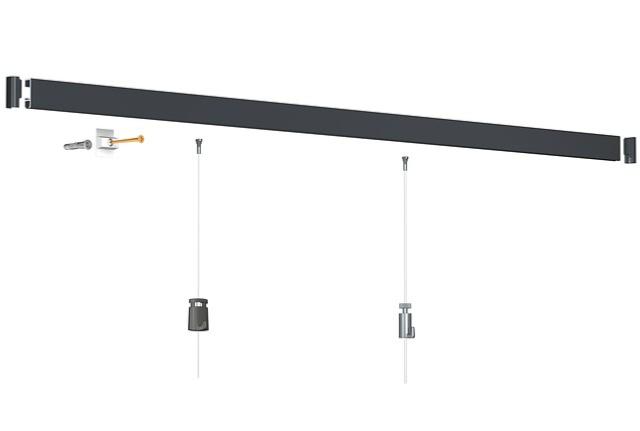 Cimaise Click Rail Noir 200 cm + clips de fixation + vis & chevilles Multimatériaux - Cimaise Tableau Artiteq