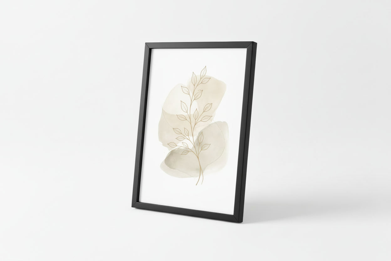 Cadre noir avec illustration botanique - vue en angle
