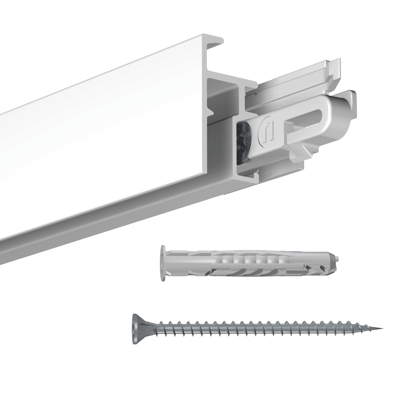 Click+ Rail R20 White 200cm Picture Rail + Clips + Multi-Material Screws &amp; Plugs - C