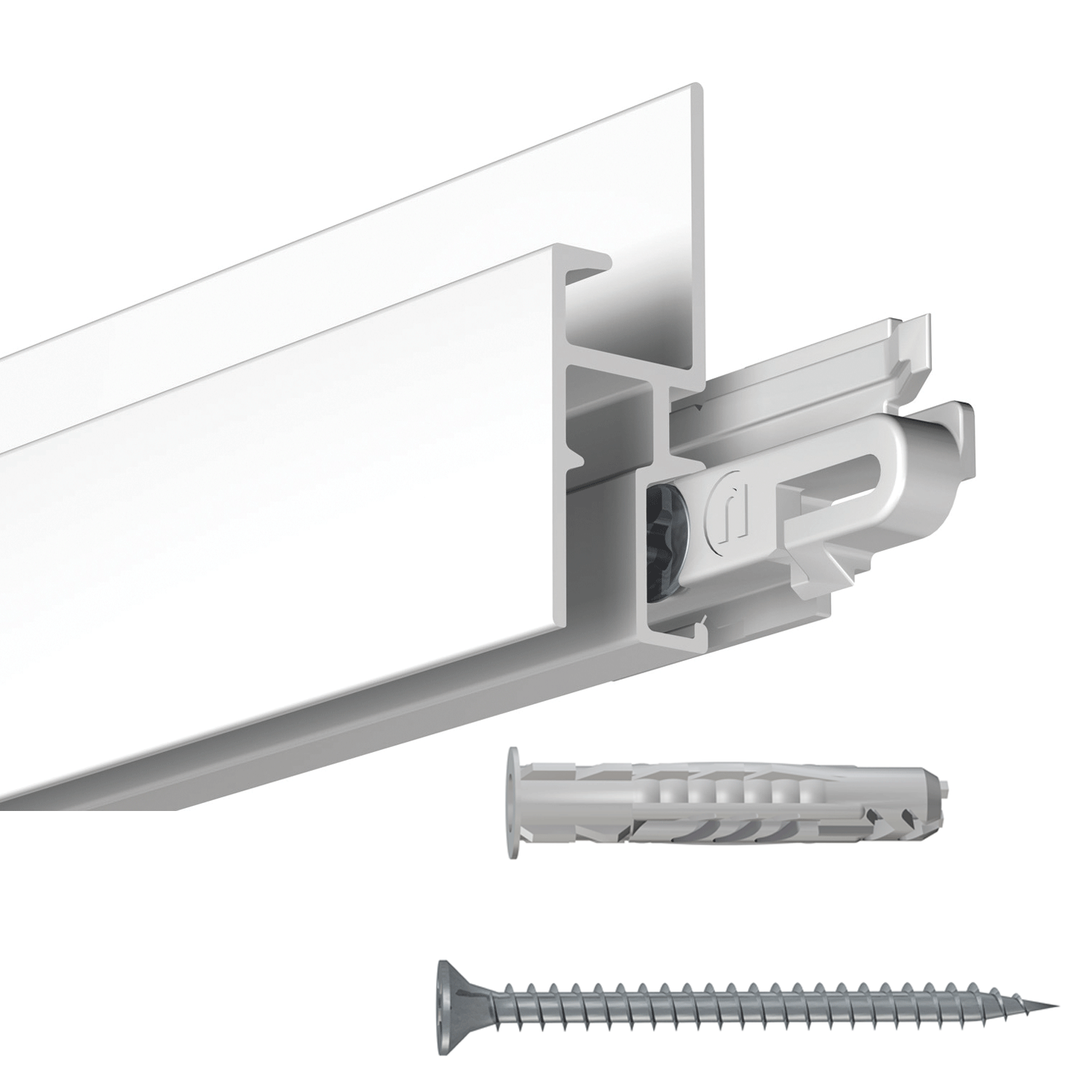 Gallery-Click Rail R30 White 200cm + clips + screws &amp; dowels Multi-material - Picture Rail Newly
