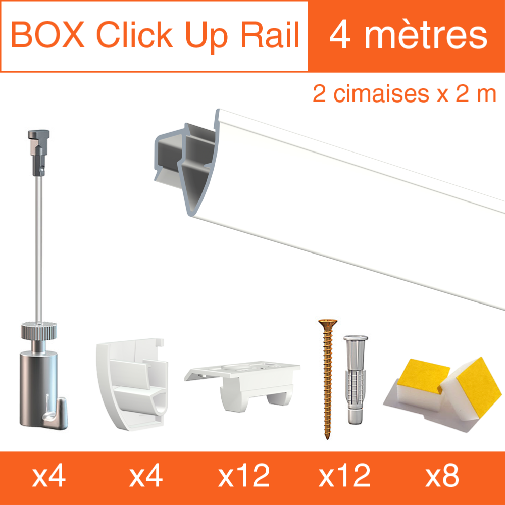 Kit Cimaise Box Artiteq Classic ÉCO Blanc 10m + 100 Crochets Offerts - Accrochage Tableaux