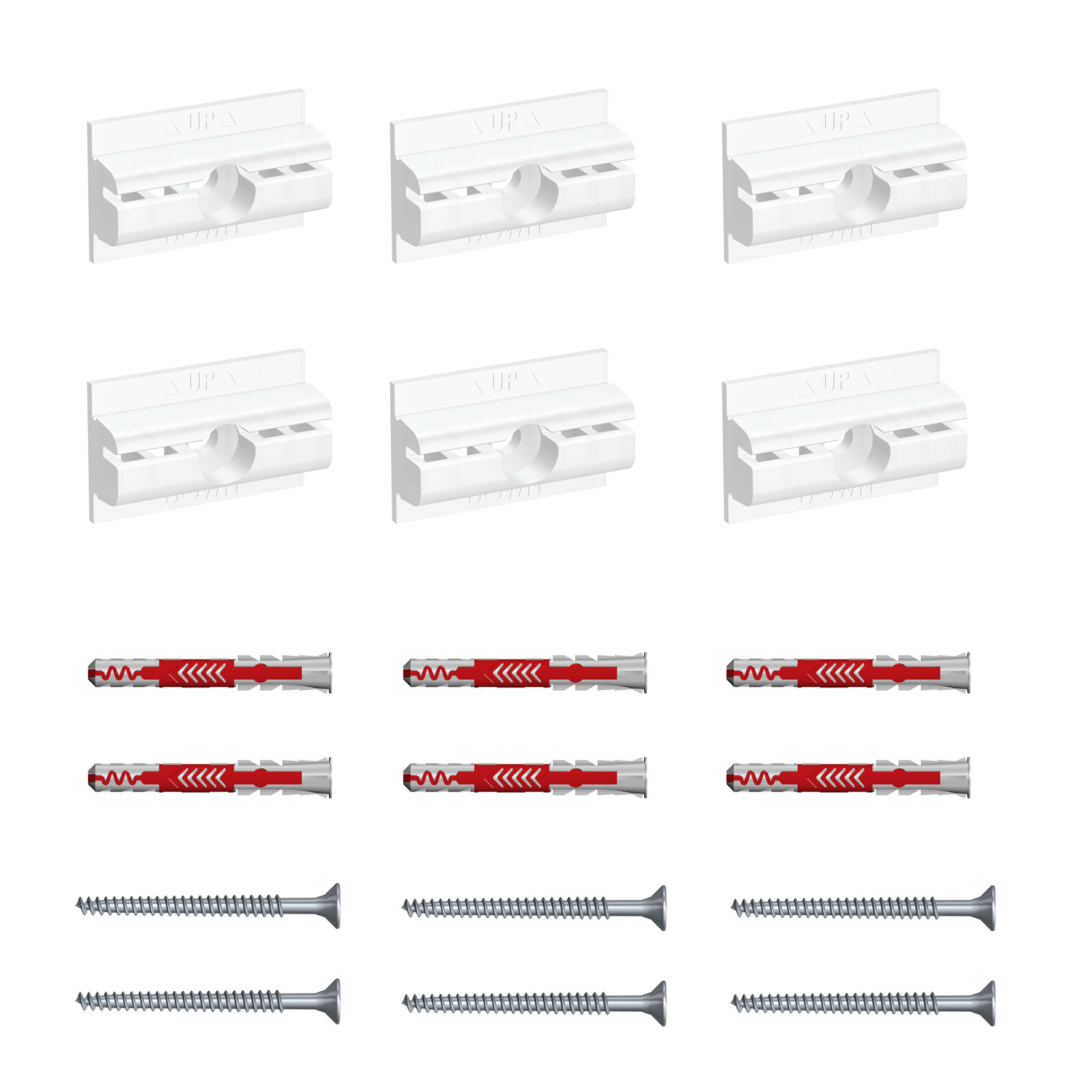 Pack 6 jeux de fixation trio pour Illume Duo Rail -vis & cheville Multimatériaux