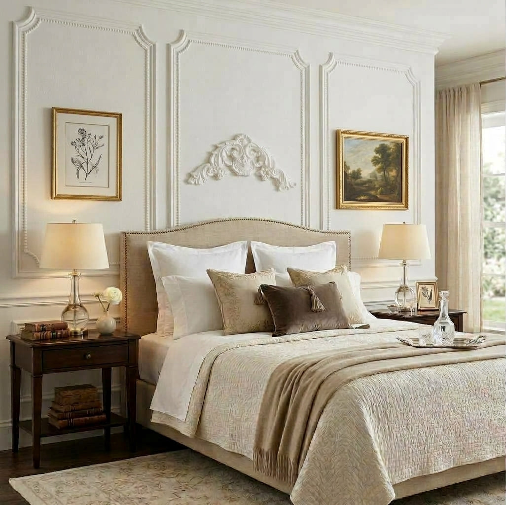 fronton en situation dans une chambre au dessus d'une tête de lit