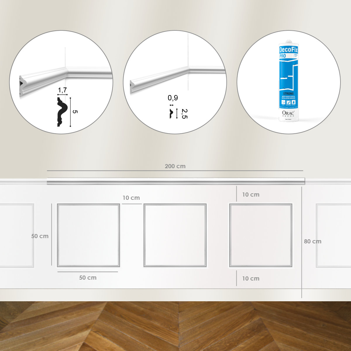 Kit DIY Encadrement - Cimaise 200cm PX175 + 3 cadres PX201 + colle -