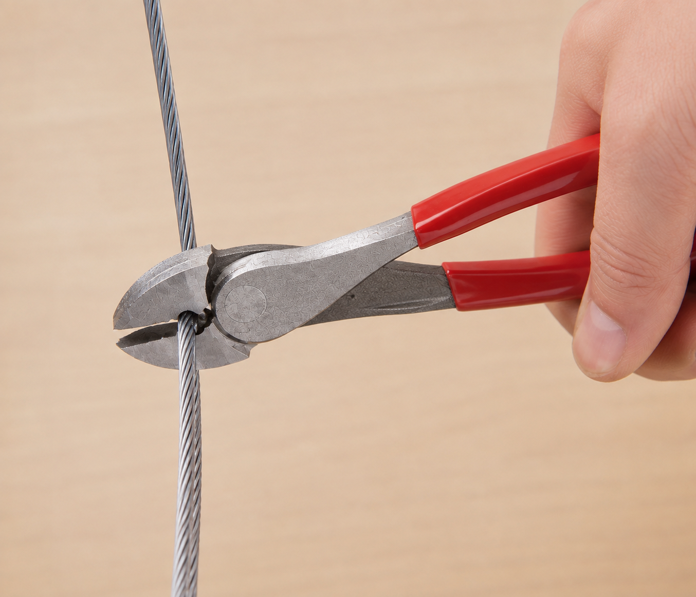 pince en train de couper un cable en acier